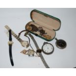 Silver cased pocket watch (def), other watches, badges etc Condition Report: Available upon request