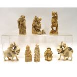 A collection of antique ivory and bone figures, tallest 10cm (8) Condition Report: some damages.