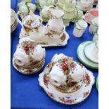 A Royal Albert Old Country Roses teaset comprising six cups, saucers and plates, milk jug, sugar