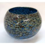 A mottled blue glass bowl, with etched flower signature and dated 2000 Condition Report: Available