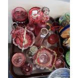 A collection of cranberry glassware including vases, dishes, jugs etc Condition Report: Available