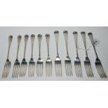 Eleven silver dessert and dinner forks, Sheffield 1928, 675gms Condition Report: Available upon