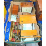A box of miscellaneous including dolls school desk, mantle clock etc Condition Report: Available
