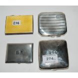 A lot comprising two silver cigarette cases, a silver and enamel case and a silver compact, 190gms