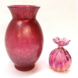 A Royal Brierley pink glass vase with all over lustre, 22cm high, together with a smaller pink glass