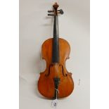 A one piece back violin 35cm with inscription to the interior Robert Semple October 1956 and an