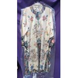 A long silk jacket with embroidered decoration, together with three kimono's Condition Report: Not