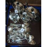 A tray lot of EP - tea service, loose cutlery Condition Report: Available upon request