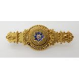 A 15ct gold Victorian sapphire and diamond brooch, hallmarked Chester 1899, length 4.7cm, weight 5.