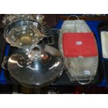 A tray lot of EP - chafing pan, bowl, toastracks etc Condition Report: Available upon request
