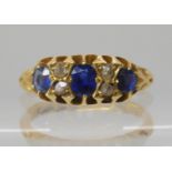 An 18ct gold sapphire and rose cut diamond ring , size J, weight 2.8gms Condition Report: