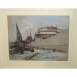 WILLIAM TIMMINS Cargo Liner, Fitting Out, Clyde Docks, gouache, 22 x 29cm Condition Report: