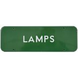 BR(S) FF enamel doorplate LAMPS. Measures 18in x 6in and is in very good condition with one small