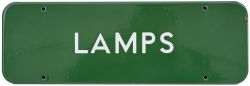 BR(S) FF enamel doorplate LAMPS. Measures 18in x 6in and is in very good condition with one small