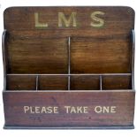 LMS Mahogany leaflet rack, marked LMS PLEASE TAKE ONE in Gold shaded lettering. In excellent