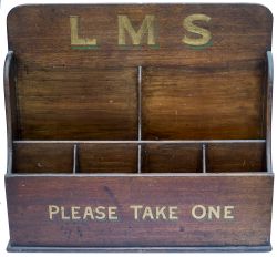 LMS Mahogany leaflet rack, marked LMS PLEASE TAKE ONE in Gold shaded lettering. In excellent