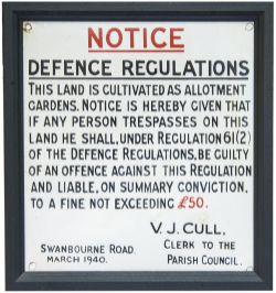 Advertising enamel sign WW2 Re Defence Regulations, Allotments etc 1940