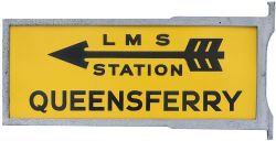 LMS station direction sign LMS STATION QUEENSFERRY. Double sided and complete with its original cast