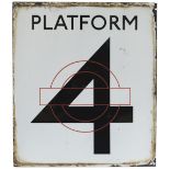 London Transport Underground enamel sign PLATFORM 4. An early sign with the stylized bullseye logo