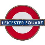 London Transport Underground enamel target/bullseye sign LEICESTER SQUARE with original bronze