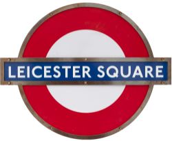 London Transport Underground enamel target/bullseye sign LEICESTER SQUARE with original bronze