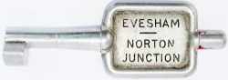 GWR/BR-W Tyers No9 single line aluminium key token EVESHAM - NORTON JUNCTION. In ex railway