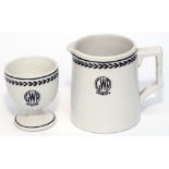 GWR black leaf china consisting of an Egg Cup and a small Milk Jug. Both are in excellent