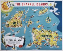 Poster BR(S) THE CHANNEL ISLANDS GO THERE BY BRITISH RAILWAYS by Frederick Griffin. Quad Royal