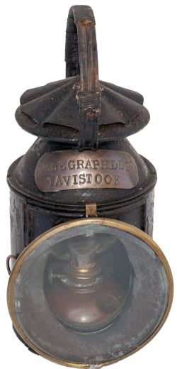 LSWR 3 Aspect handlamp brass plated on the reducing cone TELEGRAPH DEPT TAVISTOCK and stamped in the