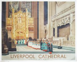 Poster LNER LIVERPOOL CATHEDRAL by Fred Taylor. Quad Royal 50in x 40in. In good condition with a few