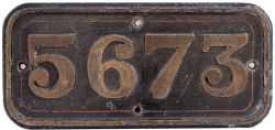 GWR cast iron cabside numberplate 5673 ex Collett 0-6-2 T built at Swindon in 1926. Allocations