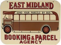 Bus motoring double sided enamel EAST MIDLAND SEND YOUR PARCELS BY BUS BOOKING & PARCEL AGENCY.