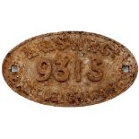Wagon plate L&SWR CO 9315 EASTLEIGH WORKS. Oval cast iron measuring 13.5in x 7.5in. In as removed
