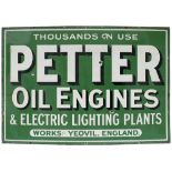 Advertising enamel sign PETTER OIL ENGINES & ELECTRIC LIGHTING PLANTS. THOUSANDS IN USE. WORKS :-