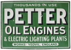 Advertising enamel sign PETTER OIL ENGINES & ELECTRIC LIGHTING PLANTS. THOUSANDS IN USE. WORKS :-