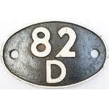 Shedplate 82D Westbury 1950-1963 with sub sheds of Frome and Salisbury (WR). Face restored with