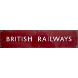 BR(M) enamel poster board heading BRITISH RAILWAYS measuring 25.25in x 5.75in. In excellent