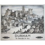 Poster BR(NE) DURHAM SEE ENGLAND BY RAIL by Kenneth Steel. Quad Royal 40in x 50in. Professionally