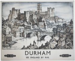 Poster BR(NE) DURHAM SEE ENGLAND BY RAIL by Kenneth Steel. Quad Royal 40in x 50in. Professionally