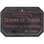 Stratford-Upon-Avon & Midland Junction Railway cast iron TRESPASS/ BEWARE OF TRAINS sign. Face