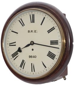 Great Northern Railway 12 inch mahogany cased fusee railway clock with a large rectangular plated