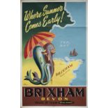 Poster BR(W) BRIXHAM DEVON WHERE SUMMER COMES EARLY by Parton 1967. Double Royal 25in x 40in. In