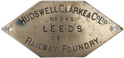 Worksplate HUDSWELL CLARKE & CO LTD RAILWAY FOUNDRY LEEDS No 946 1911 ex Rhymney Railway A Class 0-