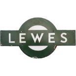 Southern Railway enamel target station sign LEWES from the former London Brighton & South Coast