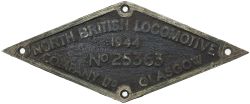 Worksplate NORTH BRITISH LOCOMOTIVE COMPANY LTD GLASGOW No 25363 1944 ex Riddles WD 2-8-0 originally