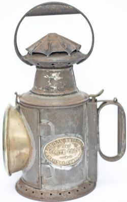 LBSCR 3 Aspect handlamp brass plated LONDON BRIGHTON AND SOUTH COAST RAILWAY COMPANY and THE LAMP