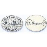 GREAT EASTERN RAILWAY FREE PASS issued to H. THOMPSON ESQ measuring 1.5in x 1in. In excellent