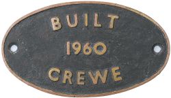 Worksplate BUILT CREWE 1960 ex BR Diesel 0-6-0 08 originally numbered D3887 and later 08719.