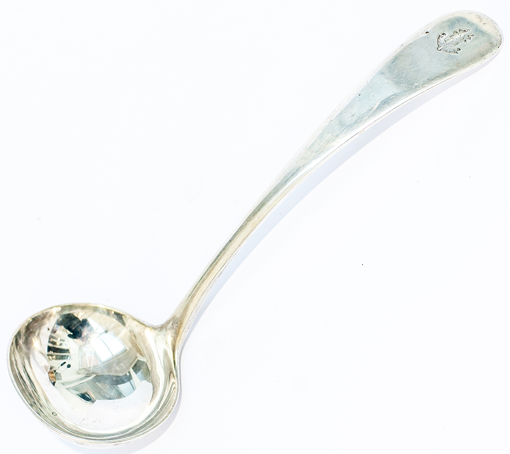 GWR silverplate Soup Ladle marked with GWR Twin Shield Coat Of Arms and GREAT WESTERN ROYAL HOTEL.