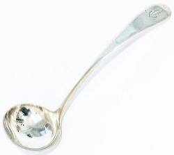 GWR silverplate Soup Ladle marked with GWR Twin Shield Coat Of Arms and GREAT WESTERN ROYAL HOTEL.